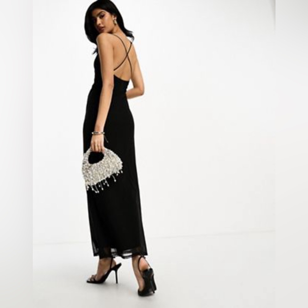 NWT ASOS DESIGN mesh square neck strappy maxi dress